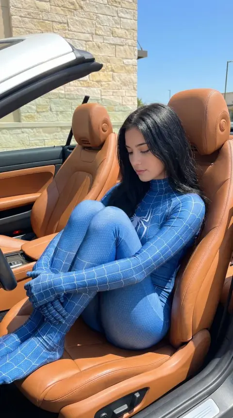 Superhero girl in a luxury car on a lazy afternoon