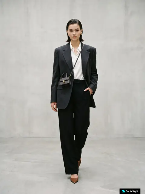 Surreal blockbuster of fashion female model and miniature luxury bag