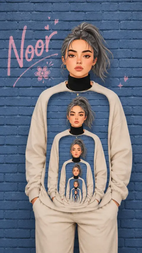 Surreal infinite frame recursive girl portrait