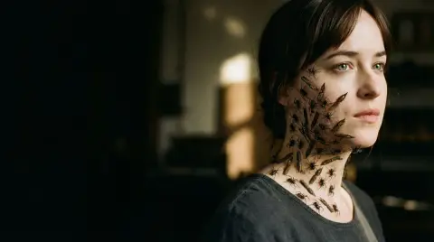 Surreal ink drop parasitic melancholy portrait