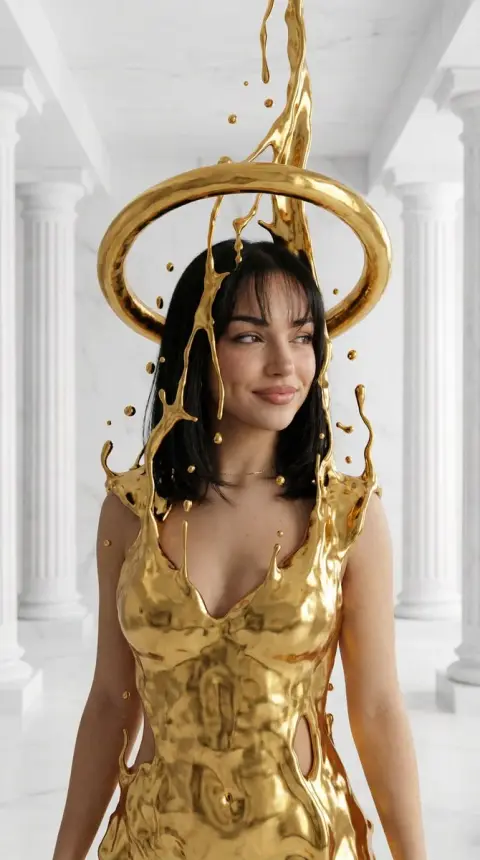 Surreal liquid gold classical goddess portrait