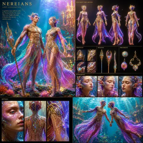 Surreal Lost Ocean Civilization Underwater Character Display Board