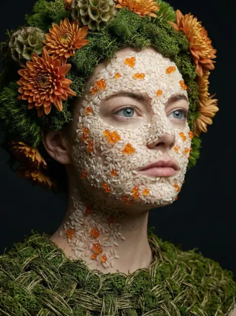 Surreal muse covered with rice roe