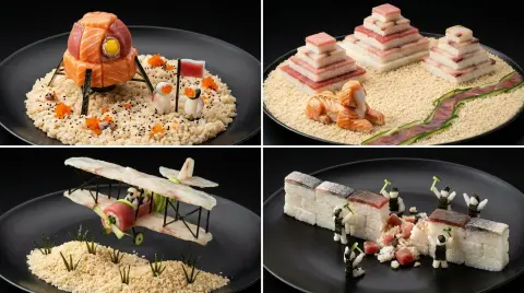 Sushi material reconstructs the four-square grid of historical events
