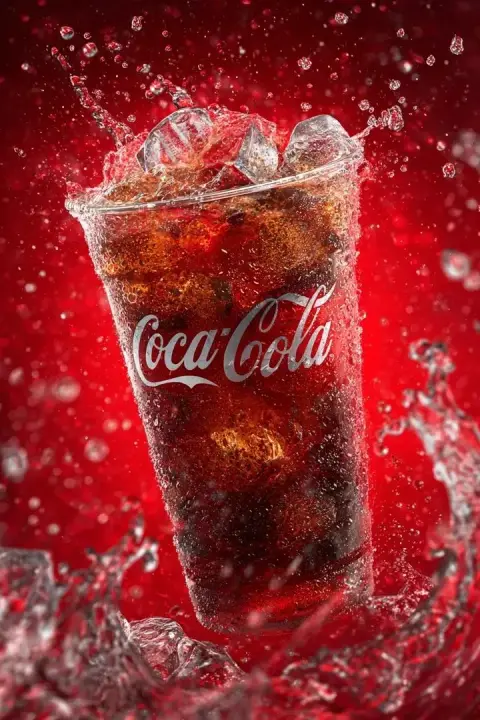 Suspended cola ice cubes splash photography