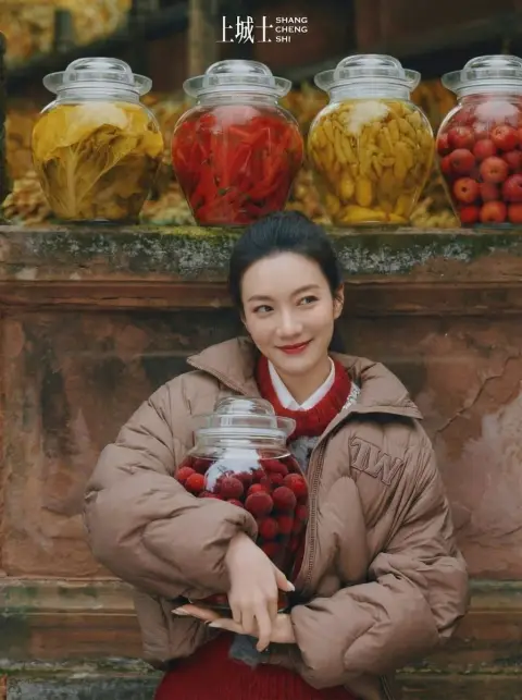 Sweet and shy girl’s winter market time