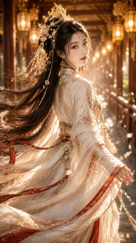 Tang Feng Xianxia girl in white looks back at photo