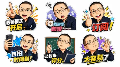 Teacher style fun Q version cartoon sticker set