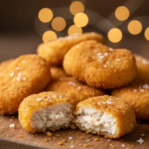 Tempting close-up of golden crispy fried chicken nuggets