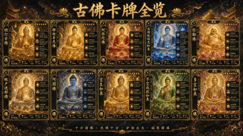 Ten Ancient Buddha Character Card Display