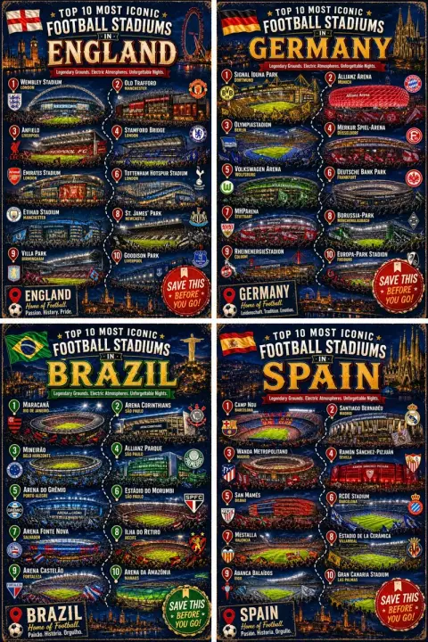 Ten legendary football stadium night scene posters