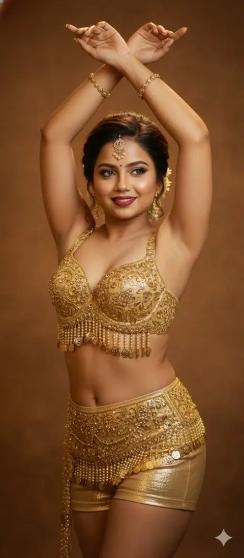 The beautiful belly dancer swaying in the interplay of light and shadow