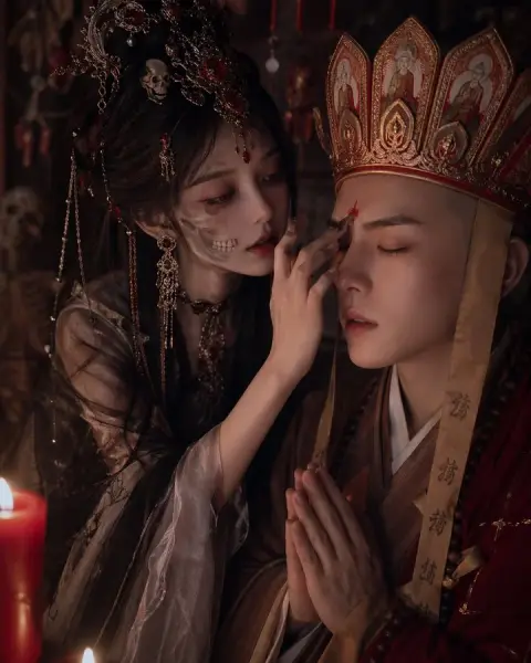 The Bone Demon and Tang Seng whose noses are touching