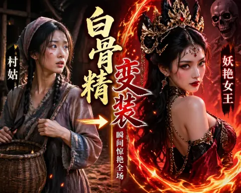The Bone Demon disguises himself as a village girl and transforms into a seductive queen with special effects of fire