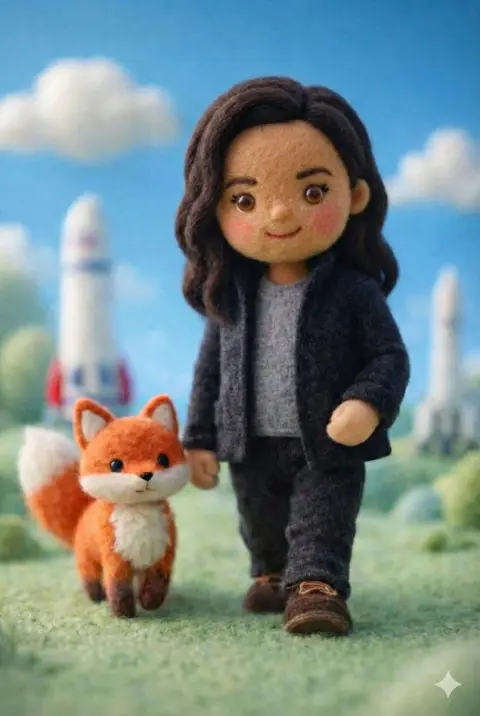 The boy and the fox in the warm and healing wool felt miniature world