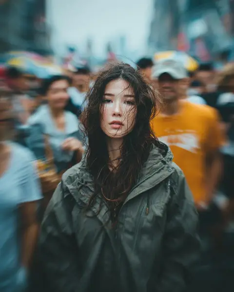 The cold gaze in the shadow of the busy city