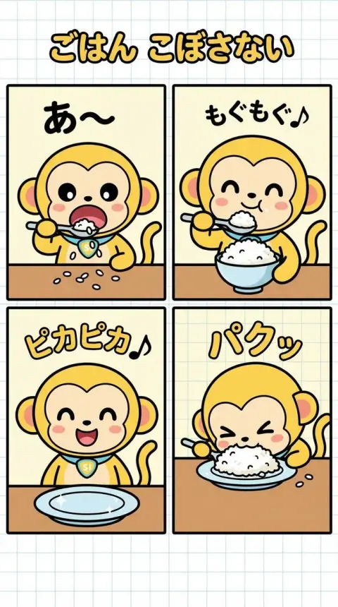 The cute kitten carefully protects the white rice in the bowl