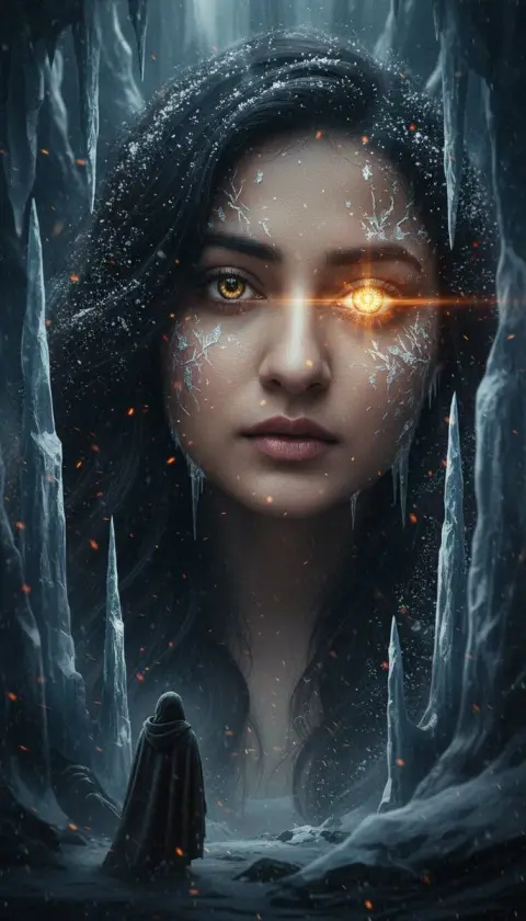 The dark giant face intertwined with ice and fire
