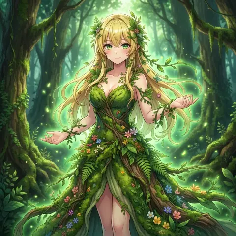 The dreamy tree spirit girl who breathes with the forest
