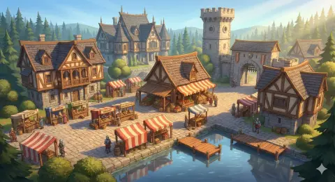 The fantasy artisan market in the early morning light