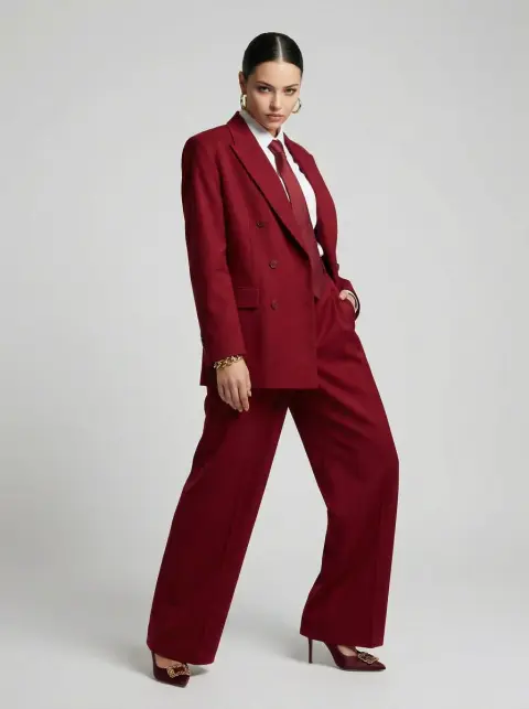 The female boss in a crimson suit under the predatory gaze