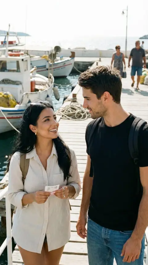 The first glimpse of light and smile at the Aegean pier