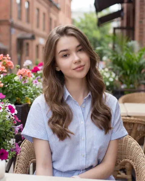 The gentle girl in the flower cafe