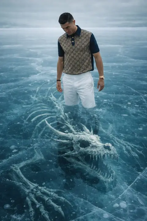 The giant blue bone under the abyss of the glacial lake