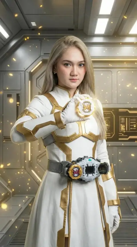 The golden and white armored girl's Time Drive transformation