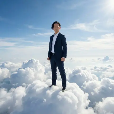 The guardian king in a suit and tie above the clouds