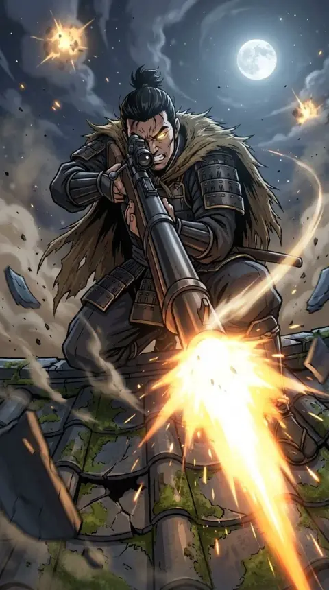 The gunfire tears apart the sniper shadow of the White City on the moonlit night