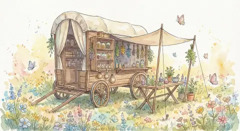 The Herbalist’s Wooden Carriage in the Fantasy Sea of ​​Flowers