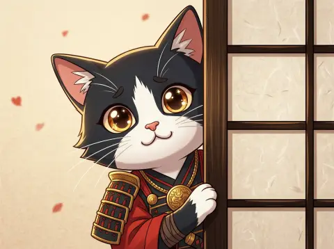 The kitten peeks out from behind the wall and looks at you longingly