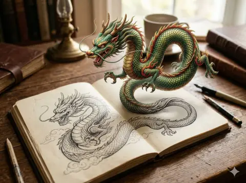 The magical moment when the dragon on paper breaks through the wall and becomes a real person