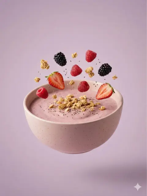The minimalist aesthetic of suspended berry smoothie