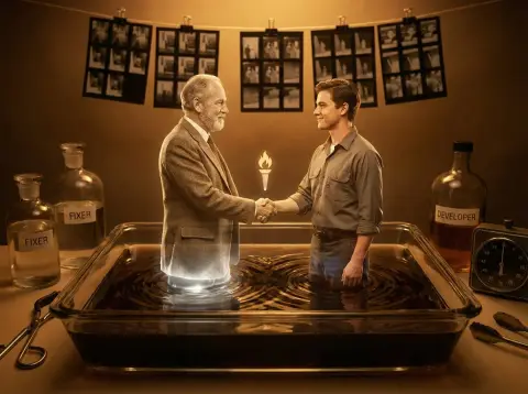 The miracle of darkroom development, the lover in memory emerges three-dimensionally