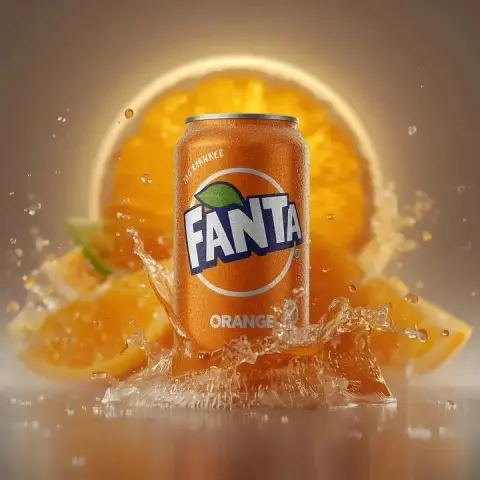 The moment of ice-cold Fanta and orange juice splashing