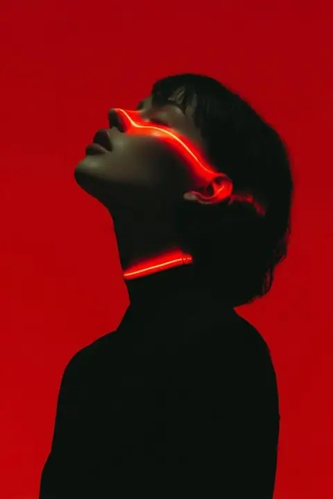 The outline of the future outlined by dark red light and shadow