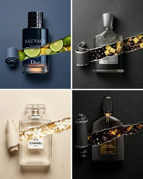 The paper tears open the Dior blue bottle to reveal the bright citrus peel