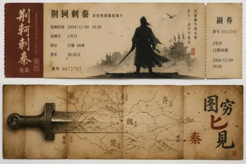 The picture shows the ancient style movie ticket stub design
