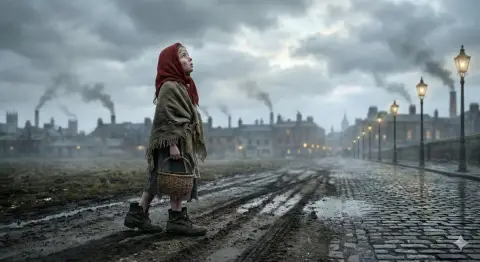 The prayer of a match girl in London in the cold winter