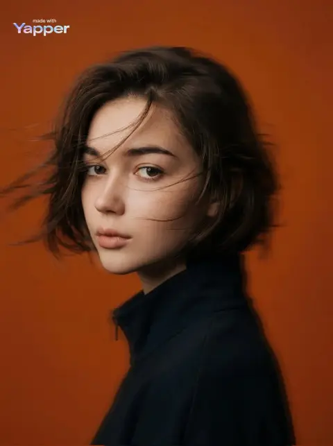 The profile of a mysterious girl under orange light and shadow