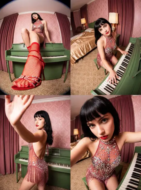 The psychedelic fish-eyed beauty in the retro hotel