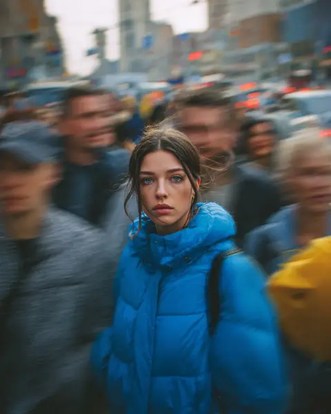 The quiet girl in the bustling crowd