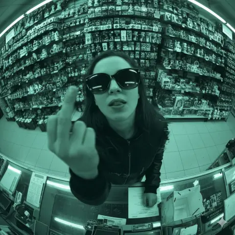 The rebellious moment of giving the middle finger from the perspective of surveillance