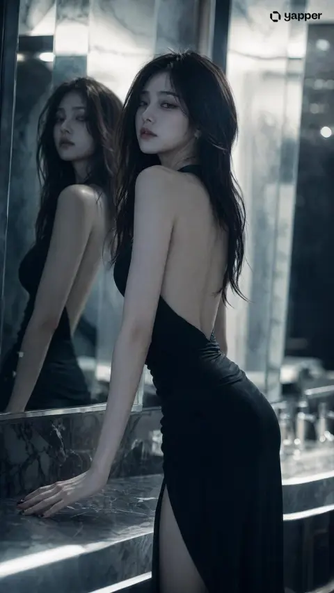 The reflection in the mirror of a cool and elegant face