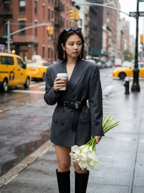 The ruthless wealthy daughter of a rich man on the streets of New York in the rain