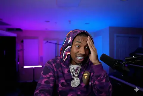 The shining rap boss wearing purple camouflage BAPE