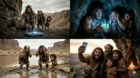 The smartphone adventures of three prehistoric brothers