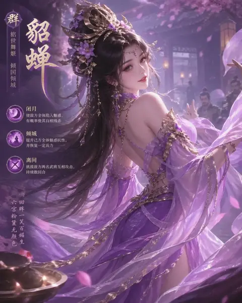 The stunning Diao Chan looking back at the Three Kingdoms vertical painting